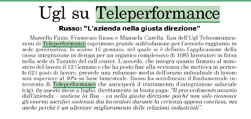 accordo licenzimenti teleperformance