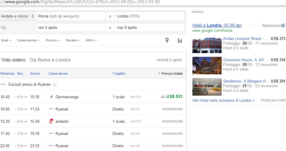 google flights, motore di ricerca che genera roi