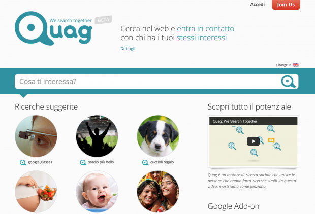 quag il social search engine italiano